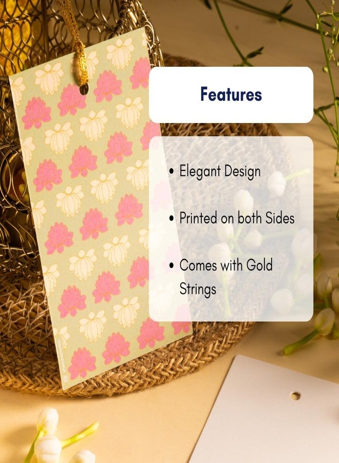 Be Stories Lotus Print 310 GSM Tags for Packaging Gift with Gold String Treats Tags for Wedding, Thanksgiving, Diwali, Christmas - 2.5 X 4 Inches Pack of 10 - Image 2